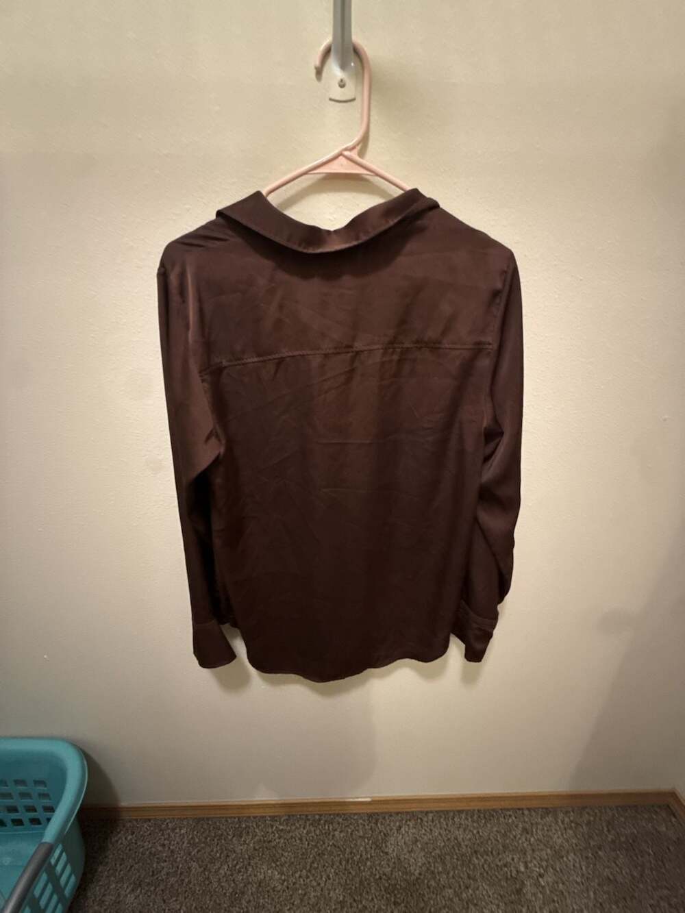H&M Women's Long Sleeve V-Neck Satin Blouse in Dark Brown - Picture 3 of 3